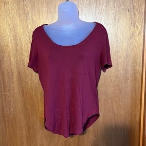 Dark Red Flowy Wide Neck T-Shirt S